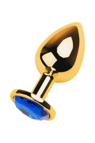 Metal by TOYFA Gold anal plug - золотистая анальная пробка с кристаллом, 9х4 см (синий)