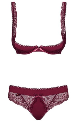 Obsessive Miamor set - Комплект мереживної білизни: бюст та стрінги, S/M (бордовий) - купити в Україні | Секс шоп SEX-SHOP.ua