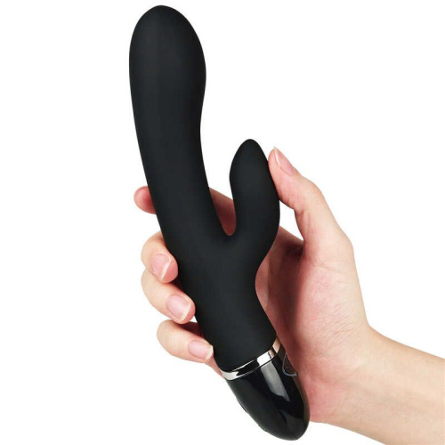 LoveToy O-Sensual Clit Duo Climax - силиконовый вибратор кролик, 21х3.8 см (чёрный)