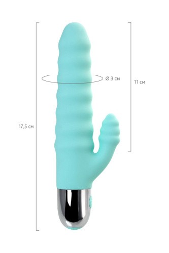 Flovetta Flax - Рельефный вибратор с клиторальной стимуляцией, 11х3 см (бирюзовый)