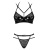 Obsessive Bagirela 2-pcs set - Комплект белья с лаковыми вставками (бюстгальтер и трусики) S/M (чёрный)