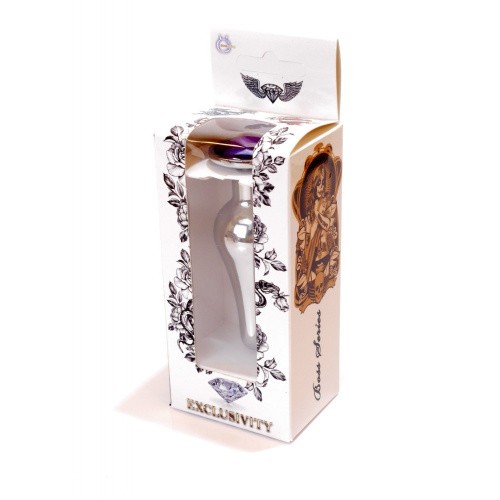 Boss Jewellery Silver Butt Plug Purple - Анальная пробка с кристаллом, 9,3х3 см (фиолетовый) - sex-shop.ua