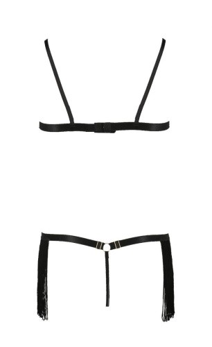 Passion Exclusive Kassandra Set-OpenBra - Комплект білизни з бахромою, S/M (чорний) - купити в Україні | Секс шоп SEX-SHOP.ua