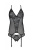 Passion Ursula Corset корсет з пажами, трусики з ажурним декором та відкритим кроком, L/XL (чорний)