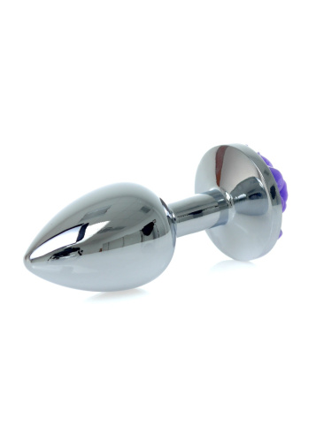 Boss Jewellery Silver Plug Rose Purple - Анальная пробка, 9х3.4 см (фиолетовый) - sex-shop.ua