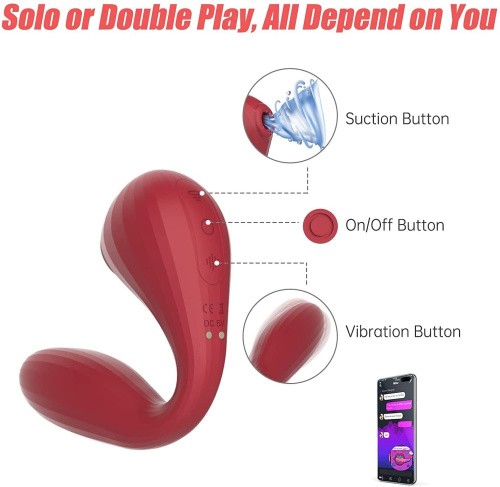 Magic Motion Bobi Red - вакуумний вагінально-кліторальний стимулятор з керуванням зі смартфона, 20х3.3 см (червоний)
