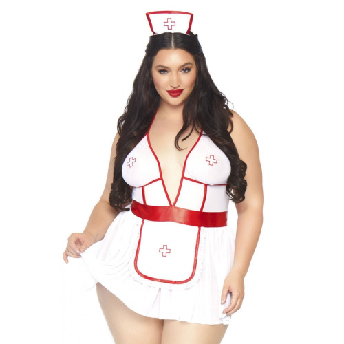 Leg Avenue-Roleplay Nightshift Nurse + White/Red - Сексуальный комплект медсестры, XL\XXL - sex-shop.ua