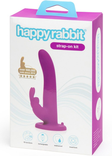 Happy Rabbit Vibrating Strap-On Harness Set - Страпон с вибратором кроликом, 12.7х3.2 см - sex-shop.ua