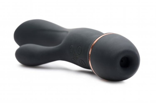Shegasm Supreme 3 in 1 Silicone Suction Rabbit Vibe - Вибратор-кролик с вакуумной стимуляцией, 22.2х3.8 см (чёрный)