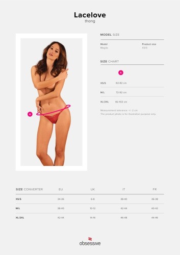 Obsessive Lacelove thong - кружевные эротические стринги, XS/S (красный)