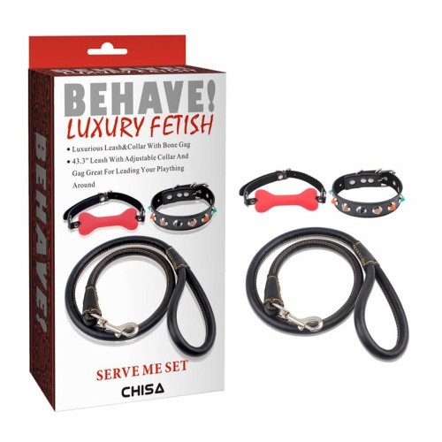 Behave! Serve Me Set - набор БДСМ аксессуаров - ошейник, кляп и поводок - sex-shop.ua