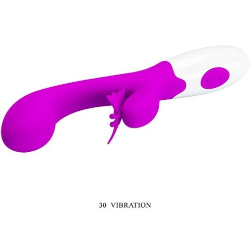 Pretty Love Butterfly Kiss Vibrator - Вибратор с клиторальным отростком в виде бабочки, 19.9х3.1 см