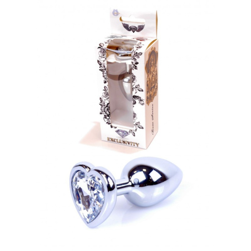 Boss Jewellery Silver Heart PLUG Clear - Анальная пробка с кристаллом, 7х2.7 см (прозрачный) - sex-shop.ua