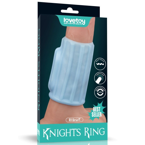 LoveToy Vibrating Ridge Knights Ring - вибронасадка на член, 10 см (голубой) - sex-shop.ua