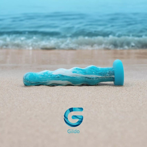 Gildo - Ocean Flow Glass Dildo - Фаллоимитатор рельефный, 17 см (голубой) - sex-shop.ua