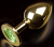Пикантные Штучки - Большая золотистая анальная пробка с закругленным кончиком и кристаллом, 9х3,5 см (зеленый) - sex-shop.ua
