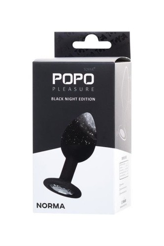 Popo Pleasure by Toyfa butt plug with S rhinestone - Анальная пробка с камнем, 7.2х2.8 см (чёрный)
