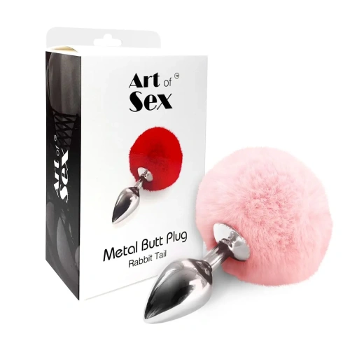 Art of Sex - Metal Butt plug Rabbit Tail, М - Металева анальна пробка (рожева)