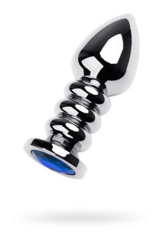 Toyfa Metal - Спиралевидная анальная пробка с камнем, 8.5х3.8 см (синий)