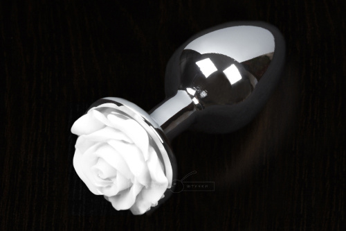 Пікантні Штучки Rose Large - велика анальна пробка з трояндою, 8.5х4 см (білий)