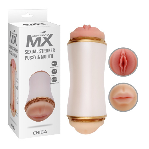 MX Sexual Stroker Pussy & Mouth - Мастурбатор двосторонній, 21.6х7.5 см