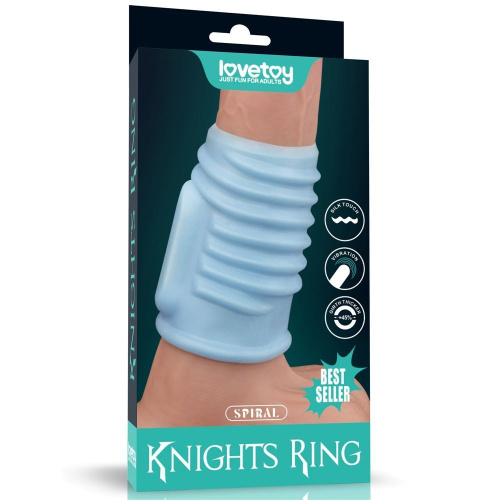 LoveToy Vibrating Spiral Knights Ring - вібронасадка на член, 10 см (блакитний)