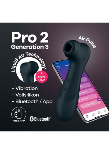 Satisfyer - Pro 2 Generation 3 Connect App - Вакуумний смарт стимулятор для клитора с вибрацией и Liquid Air (чёрный) - sex-shop.ua