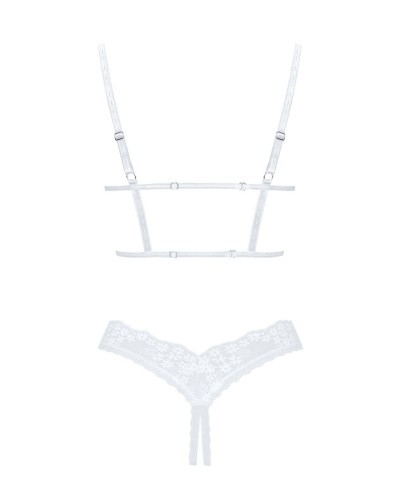 Obsessive Heavenlly 2-pcs cupless set - комплект эротического белья с открытой грудью и промежностью, XS/S (белый)