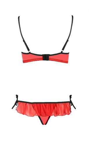 Passion Exclusive Cherry Set OpenBra - Комплект еротичної білизни: бюстгальтер з відкритими грудьми та стрінги, S/M (червоний) - купити в Україні | Секс шоп SEX-SHOP.ua