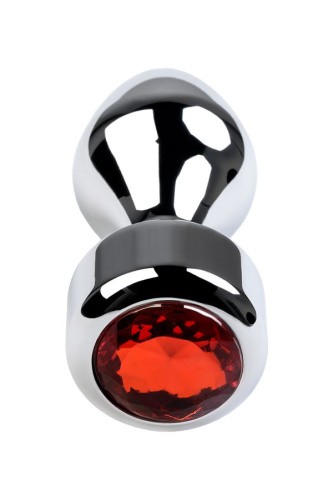 Metal By Toyfa срібляста металева анальна пробка-куля із кристалом кольору рубін, 9,5х3,5 см (червоний)