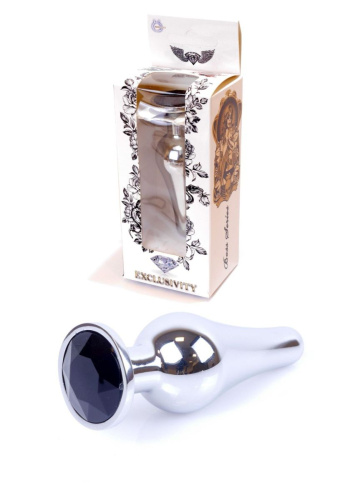 Boss Jewellery Silver Butt Plug Black - Анальна пробка з кристалом, 9,3х3 см (чорний)