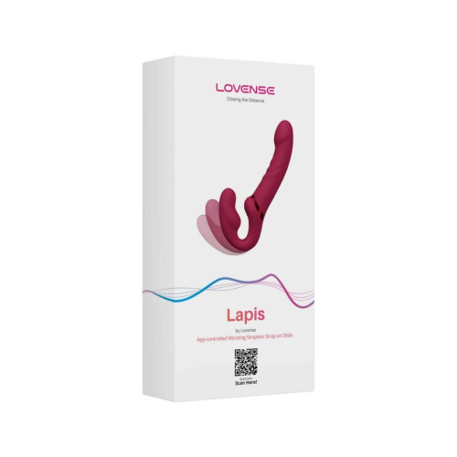Lovense Lapis vibrating strapless strap-on - Безремневий страпон, 23 см (бордовий)