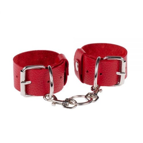 sLash Bold Desires - шкіряні наручники з карабінами, 30 см (червоний)