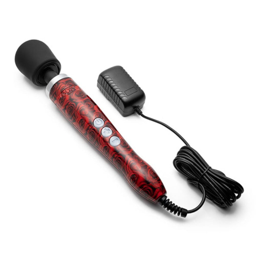 DOXY Die Cast Rose Pattern - очень мощный вибратор-микрофон в алюминиево-титановом корпусе, 34х6 см (красные розы) - sex-shop.ua