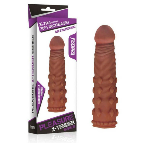 LoveToy Pleasure X-Tender Penis Sleeve Brown Add 2 - Насадка на член, +5 см (коричневый)