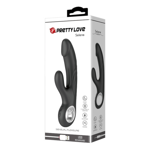 Pretty Love Selene Vibrator - Вібратор із реалістичною головкою та кліторальним стимулятором, 19х3.3 см (чорний) - купити в Україні | Секс шоп SEX-SHOP.ua