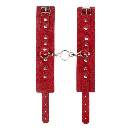 sLash Obediense - шкіряні наручники з карабінами, 27 см (червоний)