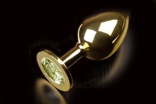 Пикантные Штучки - Большая золотистая анальная пробка с кристаллом, 9х4 см (желтый) - sex-shop.ua