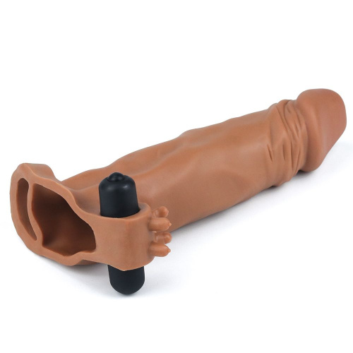 LoveToy - Pleasure X Tender Vibrating Penis Sleeve Brown Add 2 - Насадка на член, 19 см - купити в Україні | Секс шоп SEX-SHOP.ua