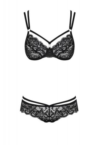 Obsessive 860-SET-3 set - Кружевной комплект: бюстгальтер и стринги, L/XL (чёрный)