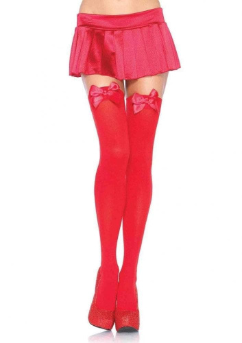 Leg Avenue Nylon Thigh Highs With Bow-панчохи з бантиком (білий з блакитним) - купити в Україні | Секс шоп SEX-SHOP.ua