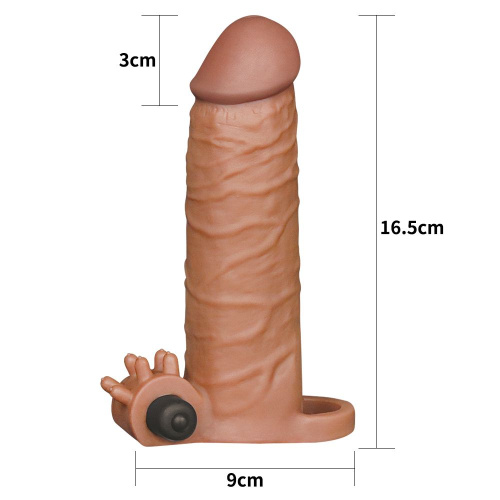 LoveToy - Pleasure X Tender Vibrating Penis Sleeve Brown Add 2 - Насадка на член, 16.5х4.8 см - sex-shop.ua