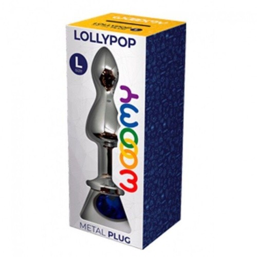 Wooomy Lollypop Double Ball, L - Анальная пробка с камнем, 10.5х3.5 см (голубой)