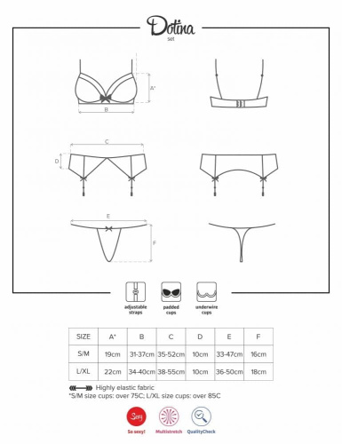 Obsessive Dotina set - эротический комплект бюстгальтер, стринги и пояс для чулок, L/XL (чёрный)