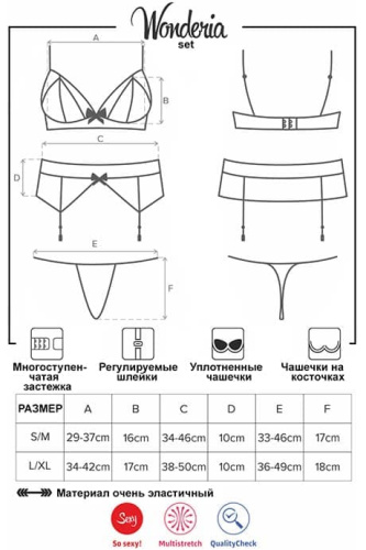 Obsessive Wonderia set - кружевной эротический комплект с поясом для чулок, S/M (бордовый)