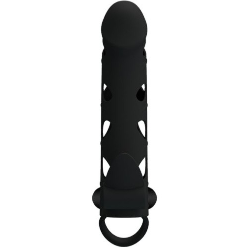 LyBaile Pretty Love Vibrating Penis Sleeve Black - Силиконовая насадка с вибрацией, 15.2х3.3 см - sex-shop.ua