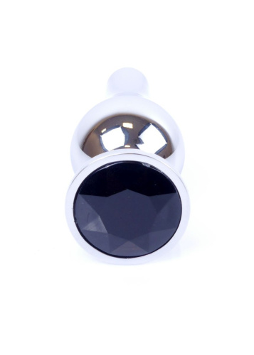 Boss Jewellery Silver Butt Plug Black - Анальная пробка с кристаллом, 9,3х3 см (чёрный) - sex-shop.ua