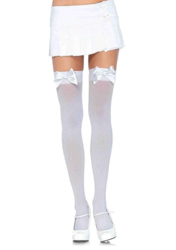 Leg Avenue Nylon Thigh Highs With Bow-панчохи з бантиком (білий з блакитним) - купити в Україні | Секс шоп SEX-SHOP.ua