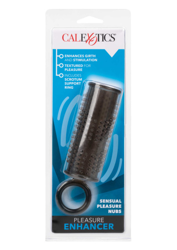 CalExotics Pleasure Enhancer - рельефная насадка с открытой головкой, 11,5х2,5 см (черный)