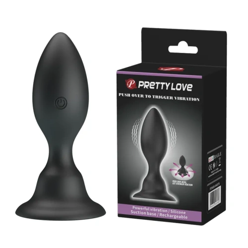 Pretty Love Push Over To Trigger Vibration - Анальна пробка с вибрацией, 9,8х3,4 см (черный)